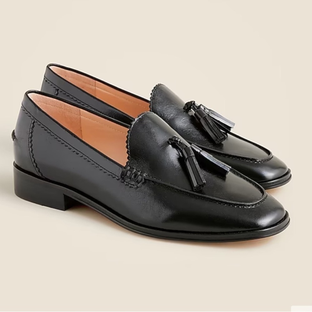 J. Crew Maison Tassel Loafers in Black Italian Leather Size 6